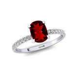 Long Cushion Garnet Thin Diamond Promise Ring - GeumJewels