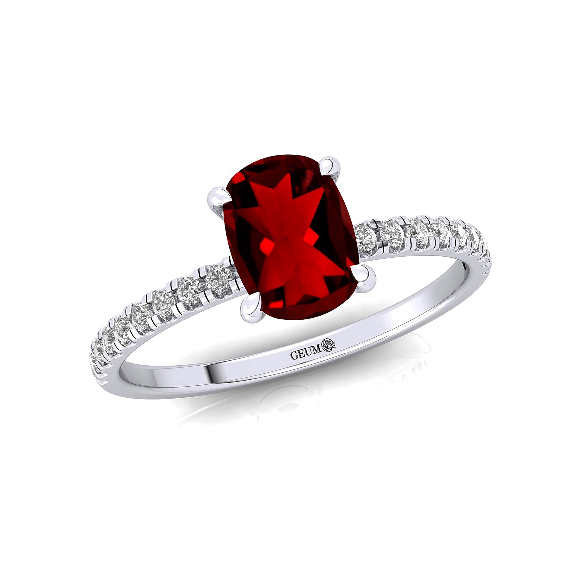 Long Cushion Garnet Thin Diamond Promise Ring - GeumJewels