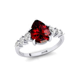 Pear Cut Garnet with Graduated Diamonds Ring - GeumJewels