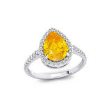 Classic Pear Shaped Yellow Sapphire Halo Diamond Engagement Ring - GeumJewels