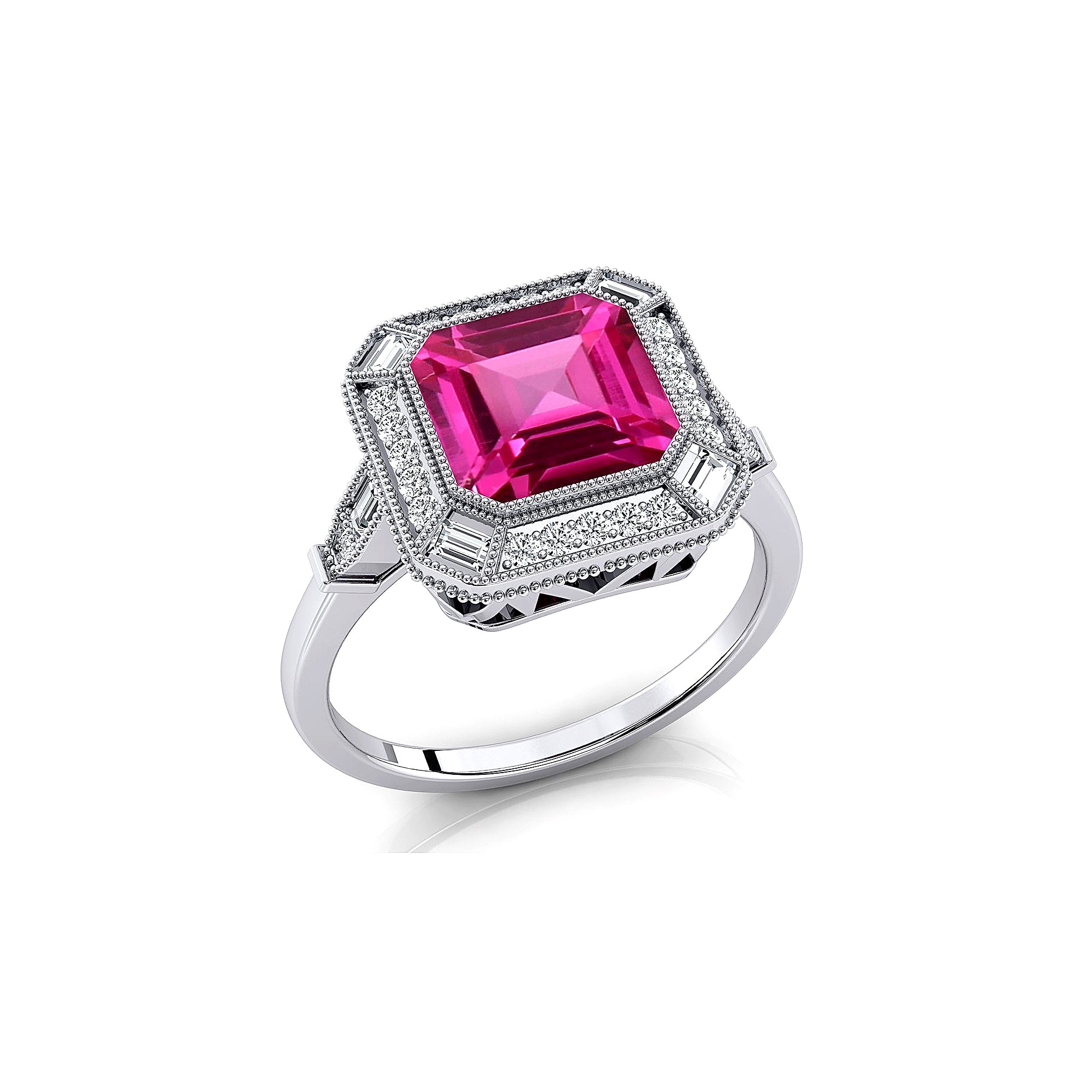 Vintage Style Square Cut Pink Sapphire Diamond Ring - GeumJewels