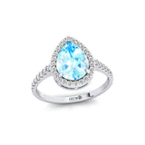 Classic Pear Shaped Aquamarine Halo Diamond Engagement Ring - GeumJewels