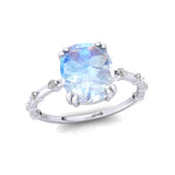 Cushion Cut Moonstone Engagement Ring with Distant Diamond Band - GeumJewels