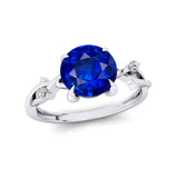 Criss Cross Nature Inspired Diamond Ring with Round Blue Sapphire - GeumJewels