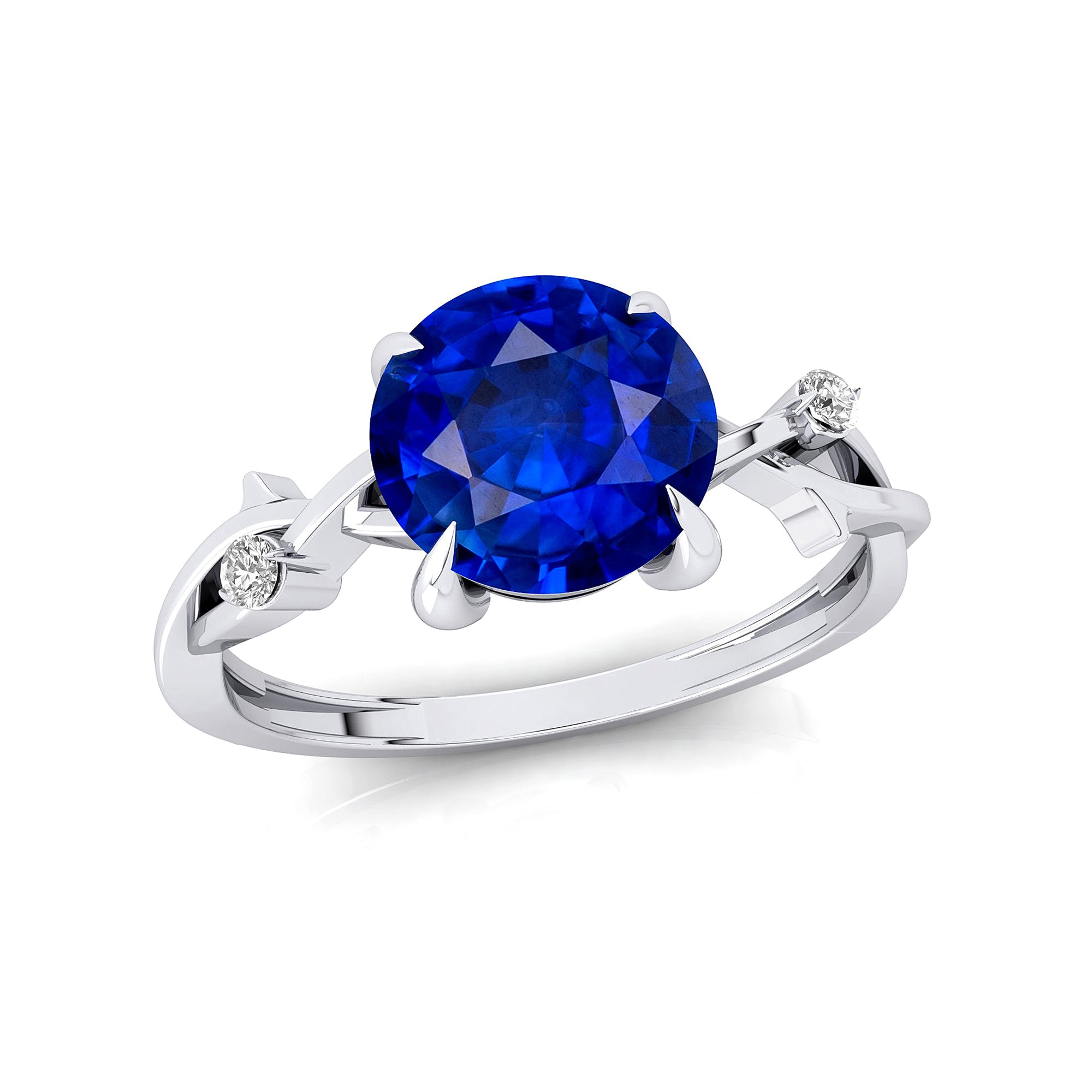 Criss Cross Nature Inspired Diamond Ring with Round Blue Sapphire - GeumJewels