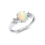 Criss Cross Diamond Ring with Oval Cut Opal - GeumJewels