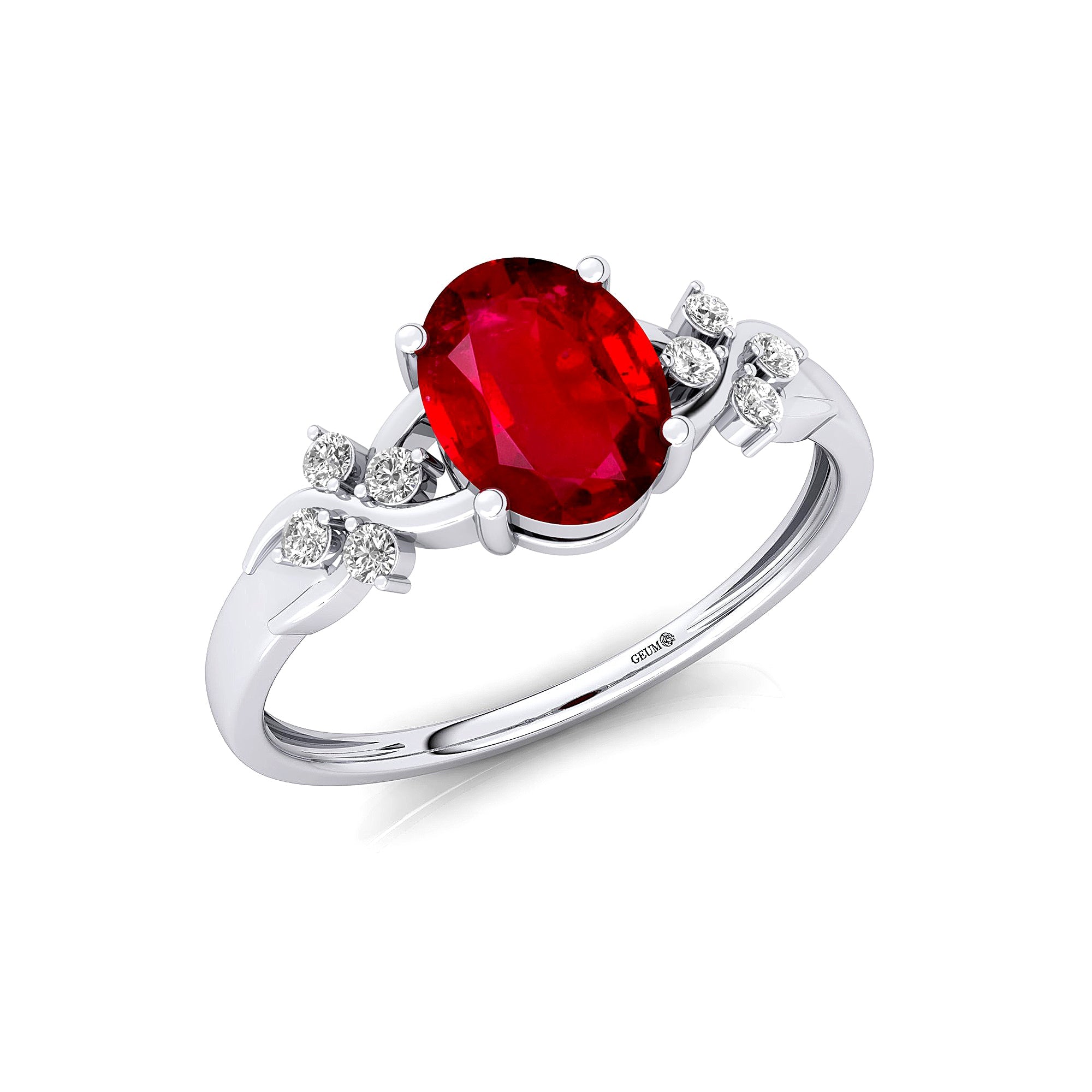 Criss Cross Diamond Ring with Oval Cut Ruby - GeumJewels