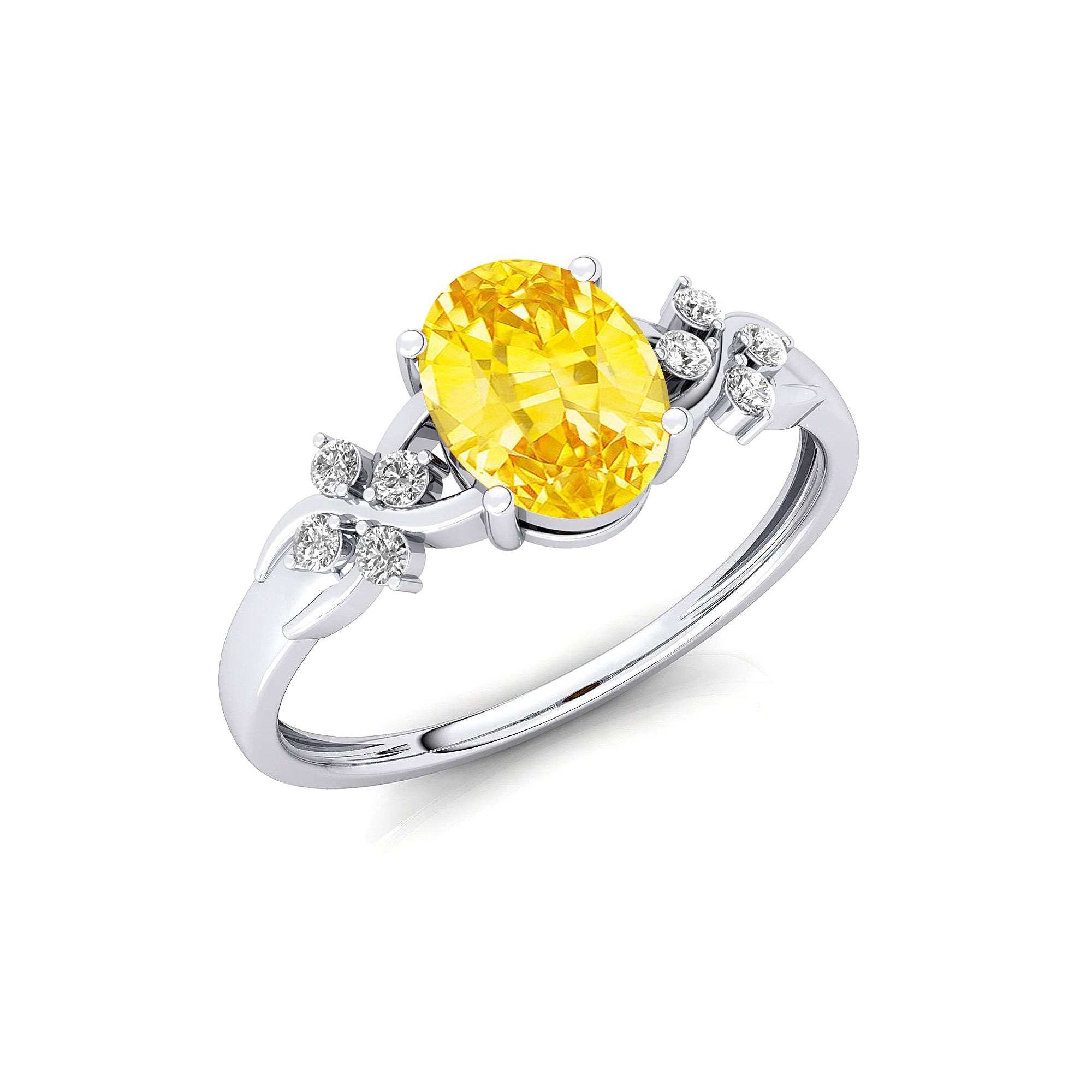 Criss Cross Diamond Ring with Oval Cut Yellow Sapphire - GeumJewels