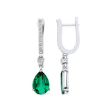 Lever Back Diamond Drop Earrings with Pear Cut Emerald - GeumJewels