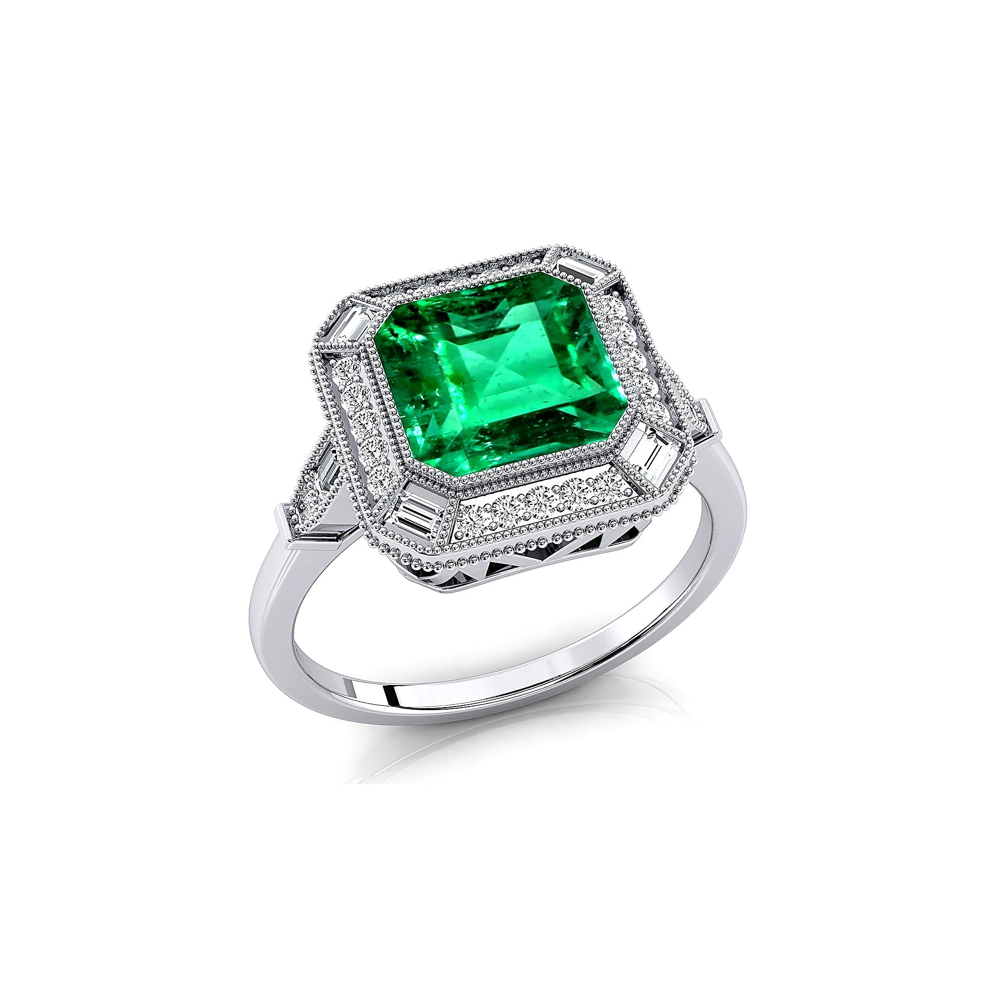 Vintage Style Square Cut Emerald Diamond Ring - GeumJewels