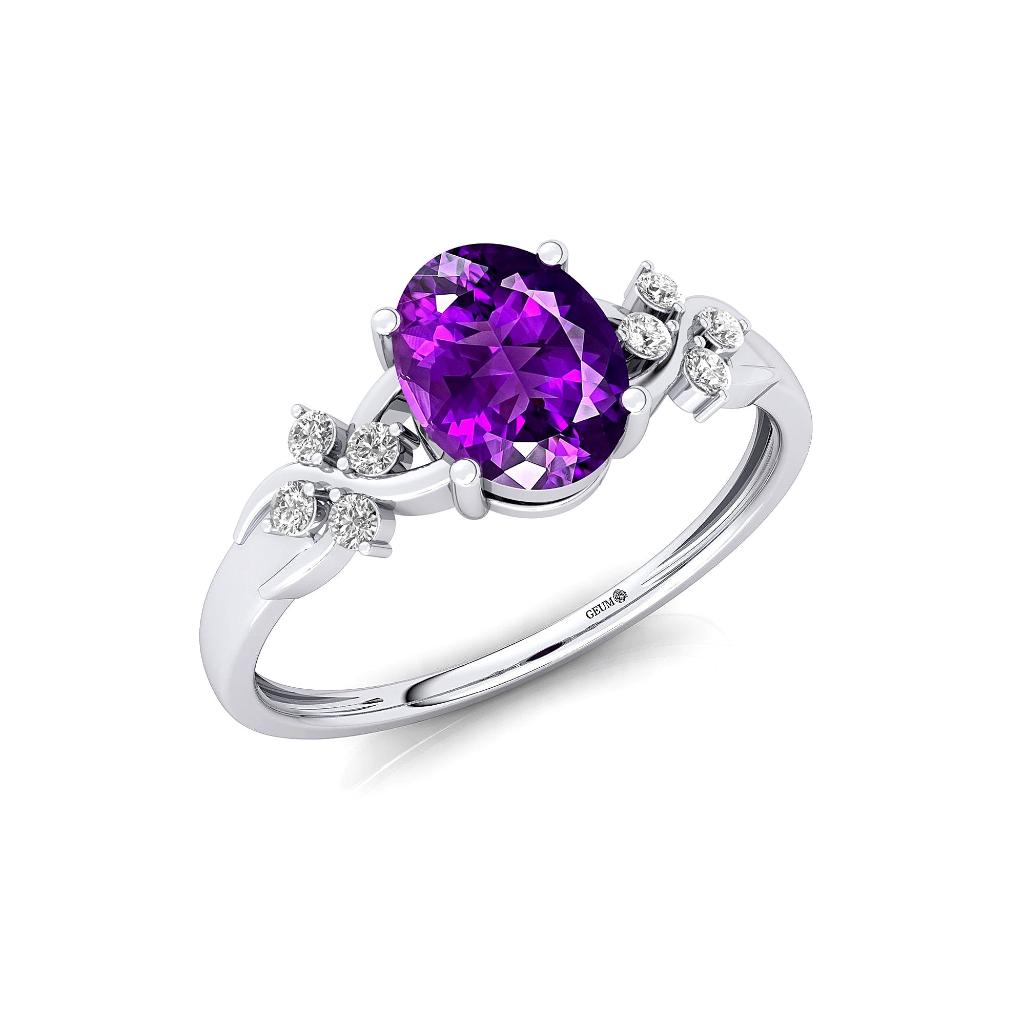 Criss Cross Diamond Ring with Oval Cut Amethyst - GeumJewels