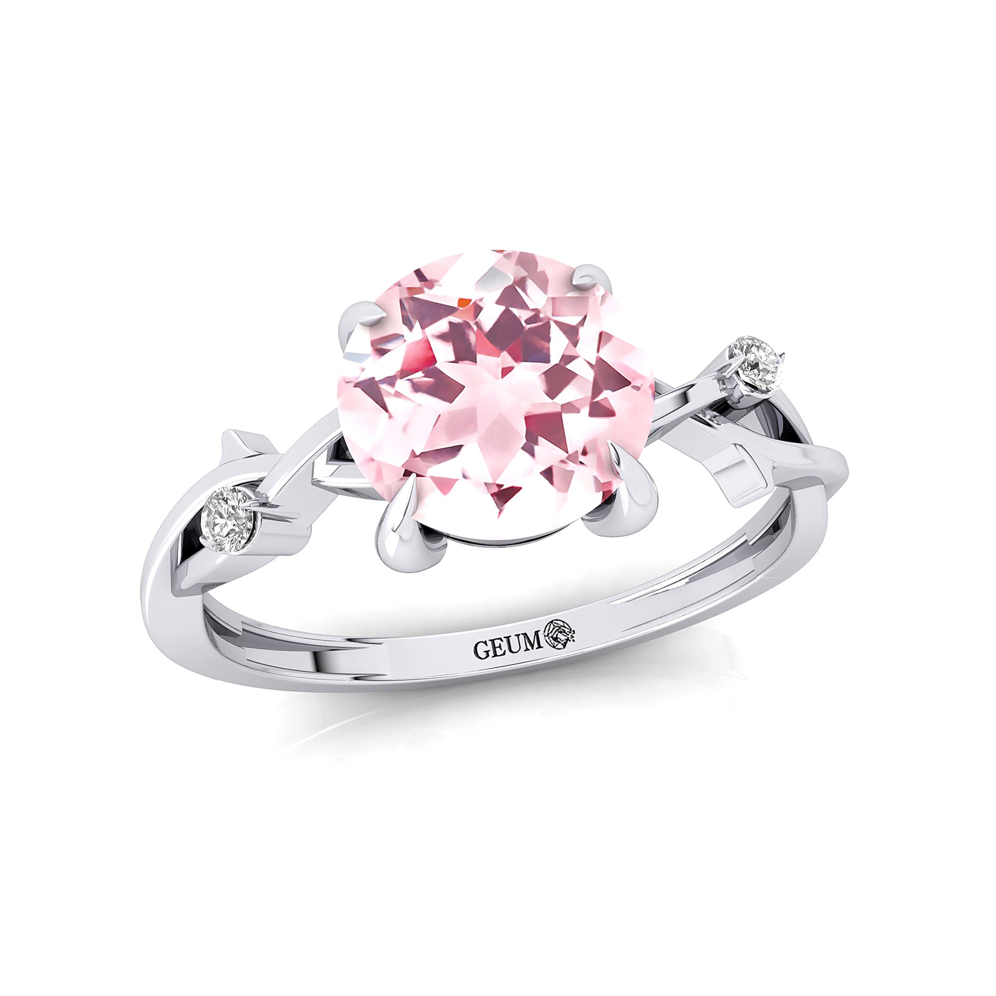 Criss Cross Nature Inspired Diamond Ring  with Round Morganite - GeumJewels
