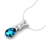 London Blue Topaz Teardrop Pendant with Solitaire Diamond - GeumJewels