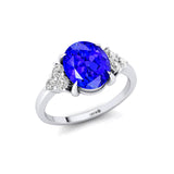 Trio Diamond Engagement Ring with Oval Cut Tanzanite - GeumJewels
