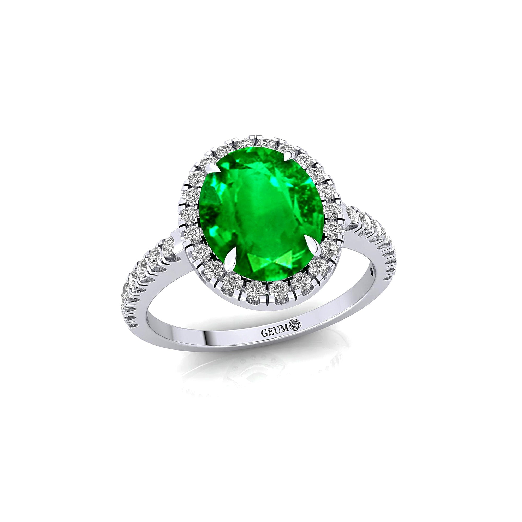 Oval Solitaire Emerald Halo Diamond Engagement Ring - GeumJewels