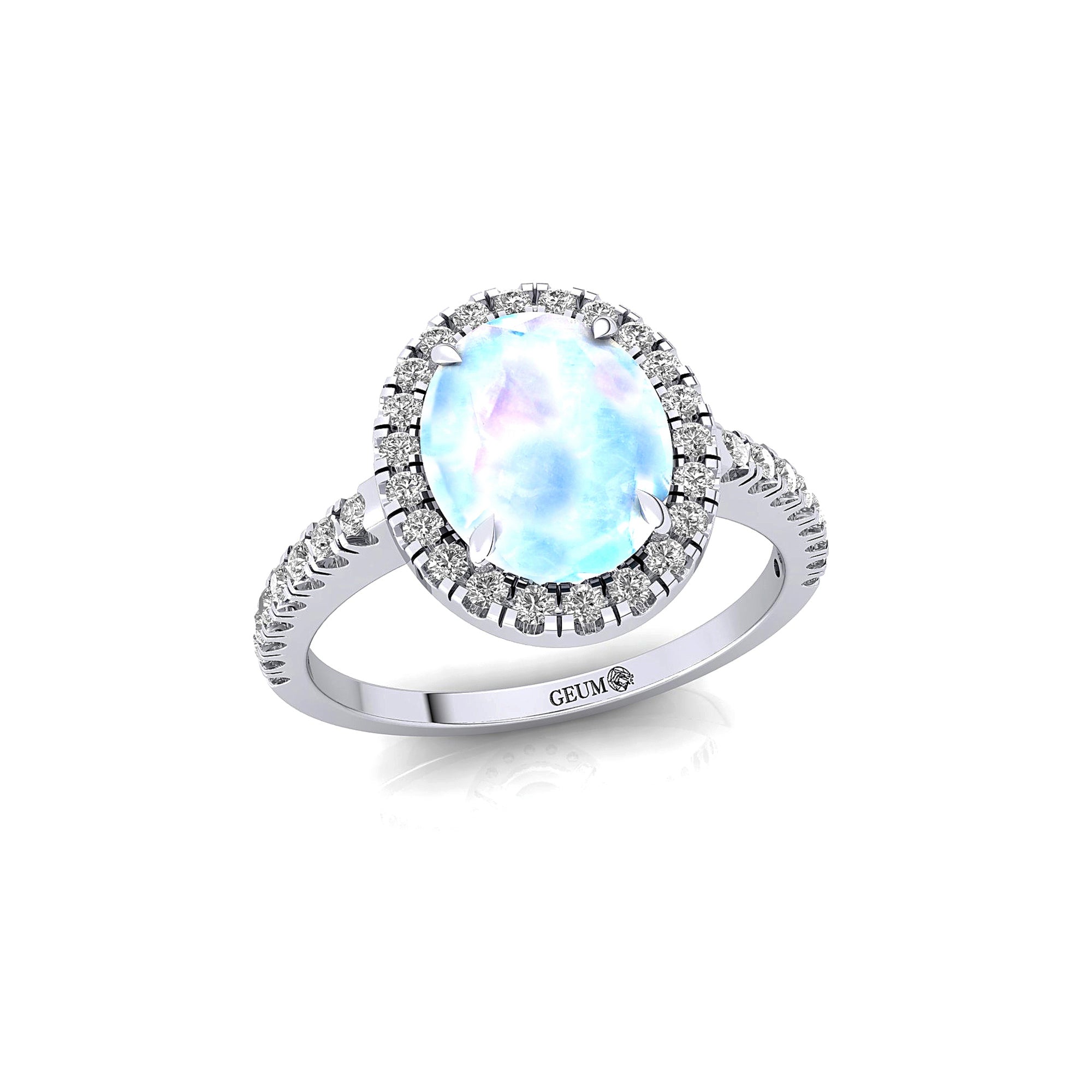 Oval Solitaire Moonstone Halo Diamond Engagement Ring - GeumJewels