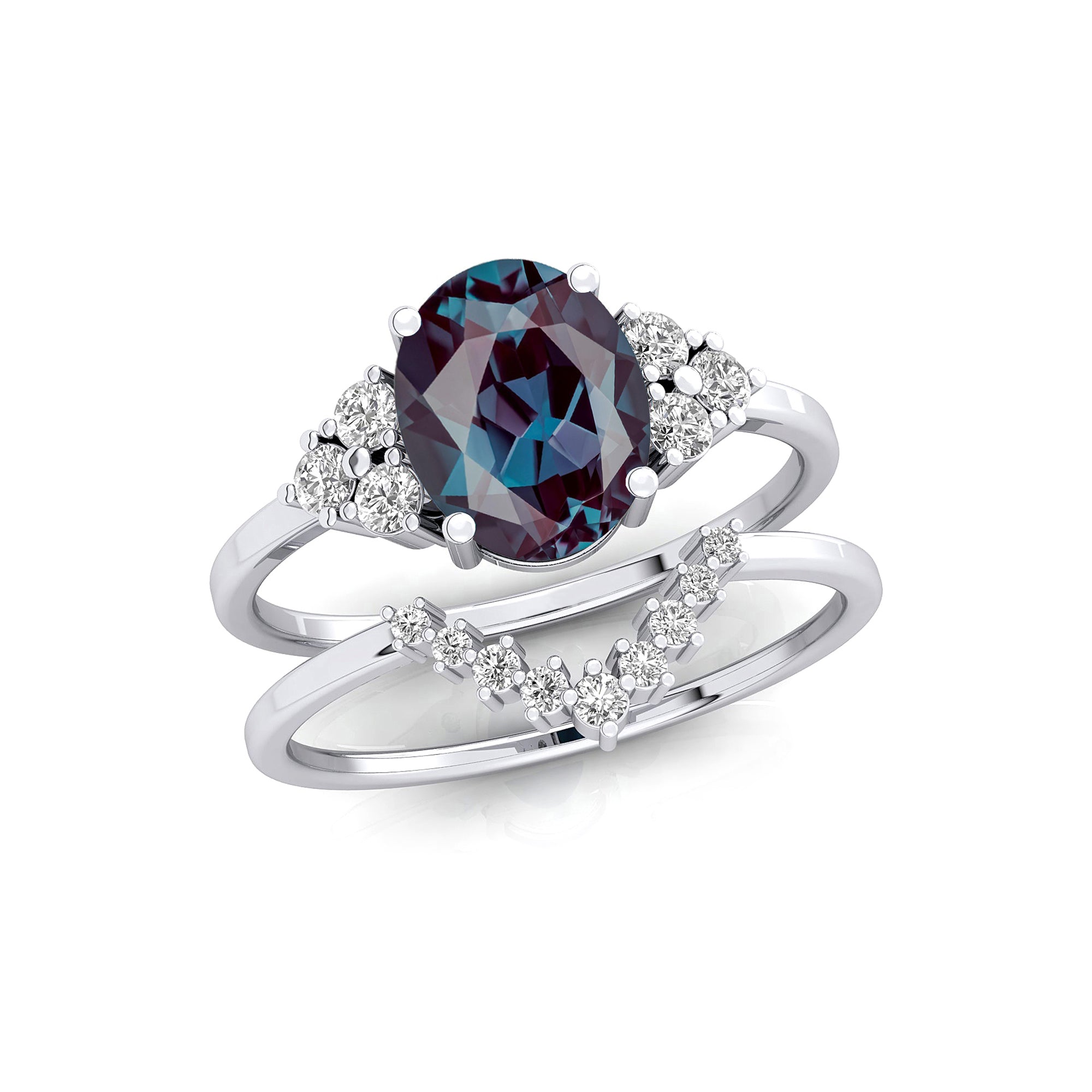 Alexandrite Solitaire Gold Ring With Stackable Diamond Band - GeumJewels