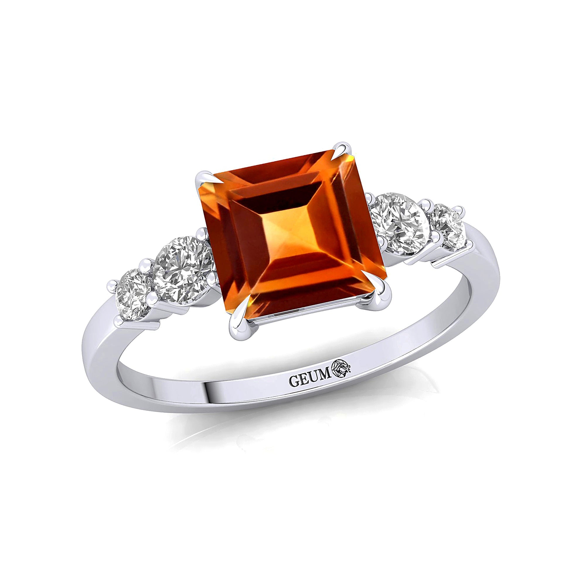 Princess Cut Citrine Graduating Accent Diamond Ring - GeumJewels