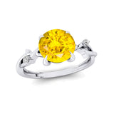 Criss Cross Nature Inspired Diamond Ring  with Round Yellow Sapphire - GeumJewels