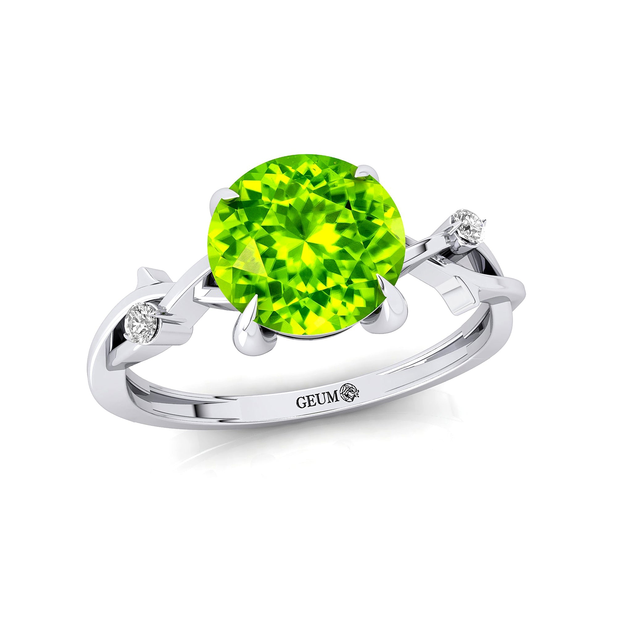 Criss Cross Nature Inspired Diamond Ring  with Round Peridot - GeumJewels