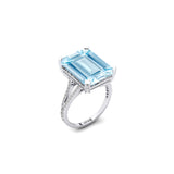 Emerald Cut Aquamarine Split Shank Engagement Ring with Diamonds - GeumJewels