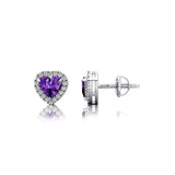 Heart Shaped Amethyst Halo Diamond Stud Earrings - GeumJewels