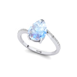 Twisted Up Down Band Pear Shaped Moonstone Ring with Accent Diamonds - GeumJewels