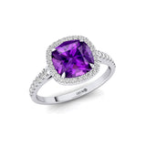 Halo Diamond Engagement Ring with Cushion Cut Amethyst - GeumJewels