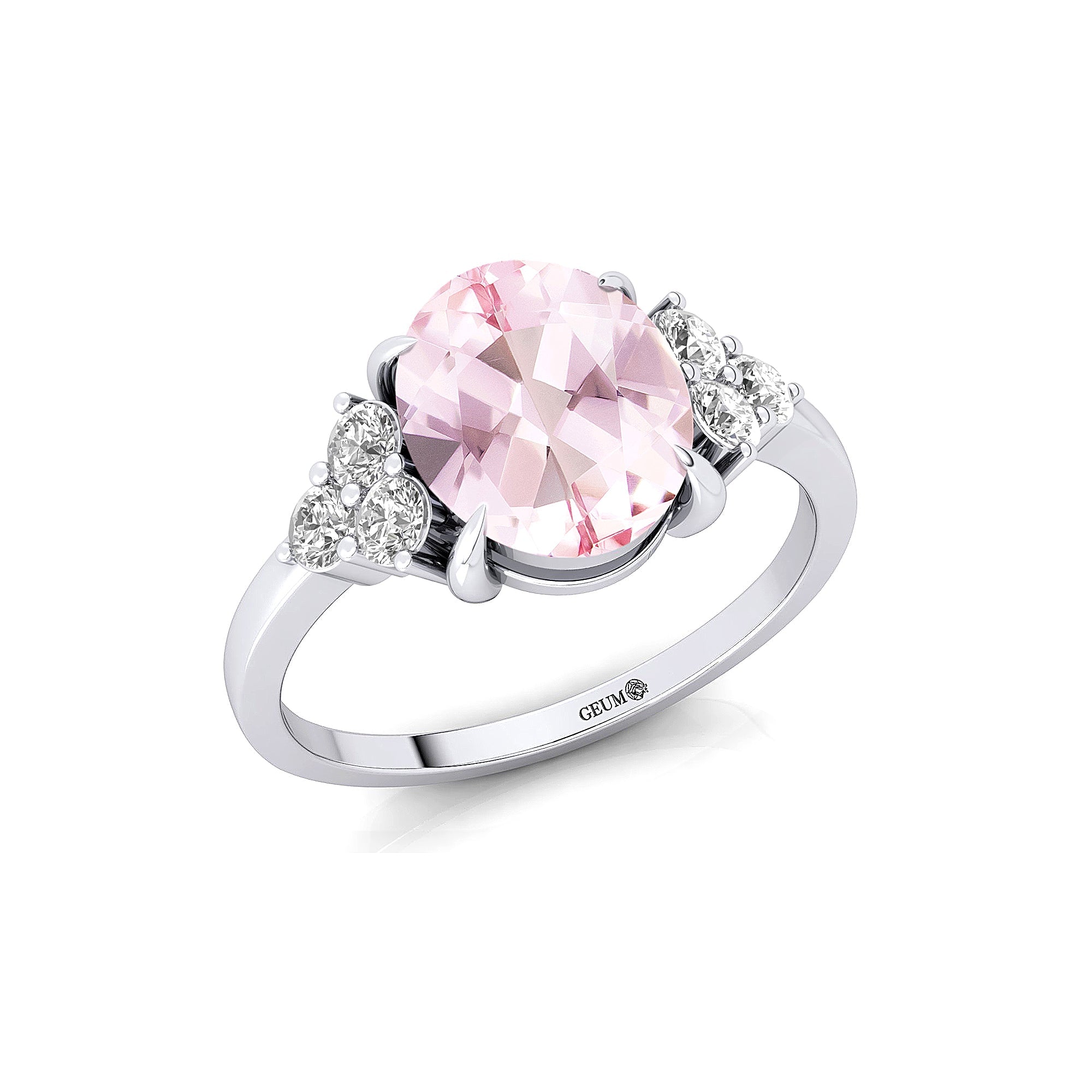 Trio Diamond Engagement Ring with Oval Cut Morganite - GeumJewels