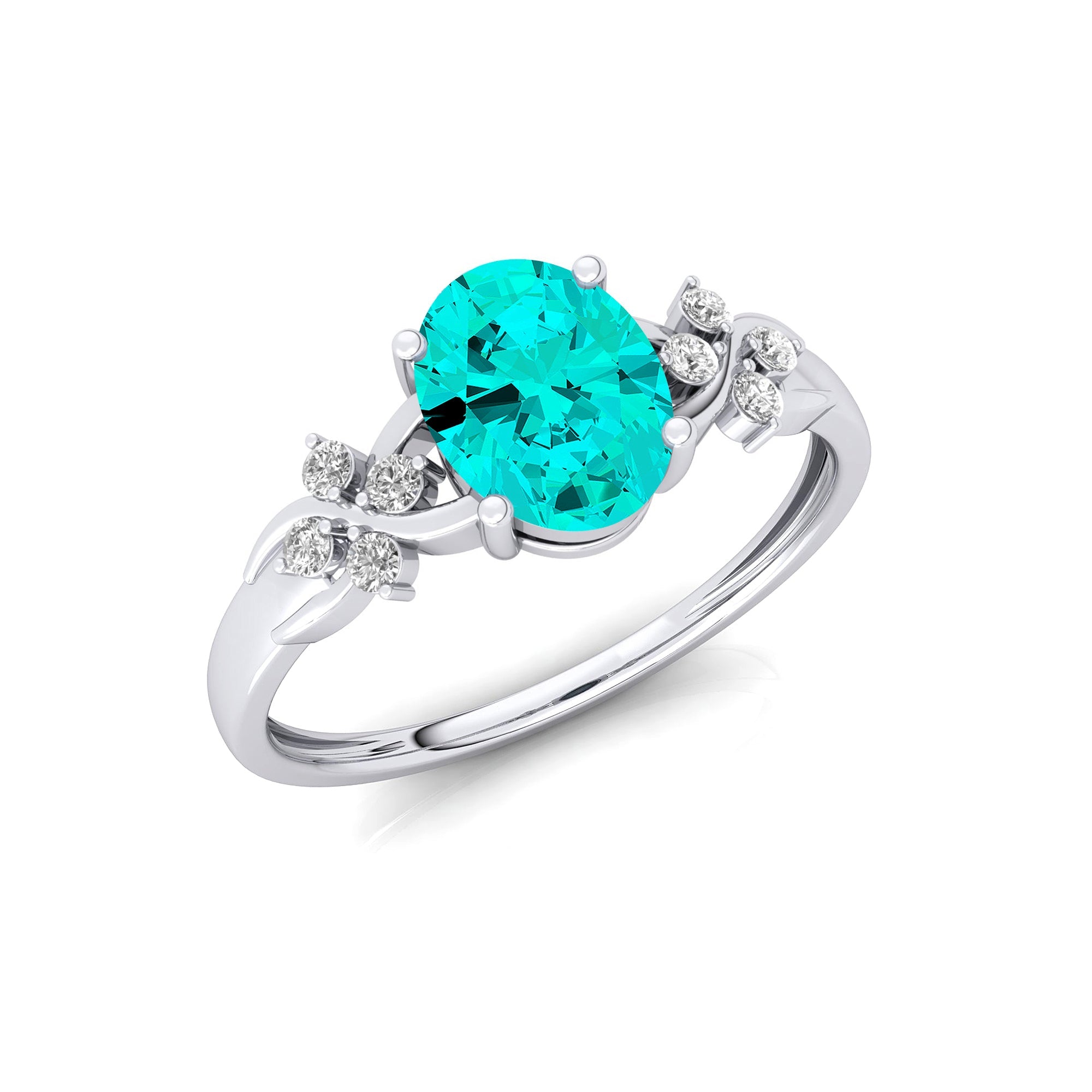 Criss Cross Diamond Ring with Oval Cut Paraiba Tourmaline - GeumJewels