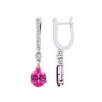 Lever Back Diamond Drop Earrings with Pear Cut Pink Sapphire - GeumJewels