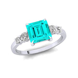 Princess Cut Paraiba Tourmaline Graduating Accent Diamond Ring - GeumJewels