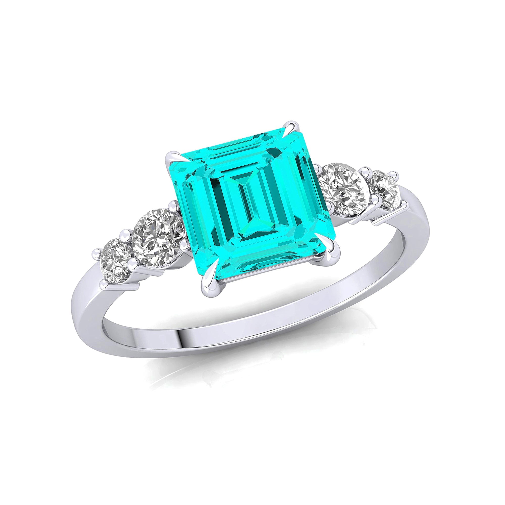 Princess Cut Paraiba Tourmaline Graduating Accent Diamond Ring - GeumJewels
