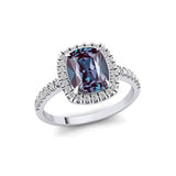 Elongated Cushion Halo Set Alexandrite Engagement Ring with Diamond Band - GeumJewels