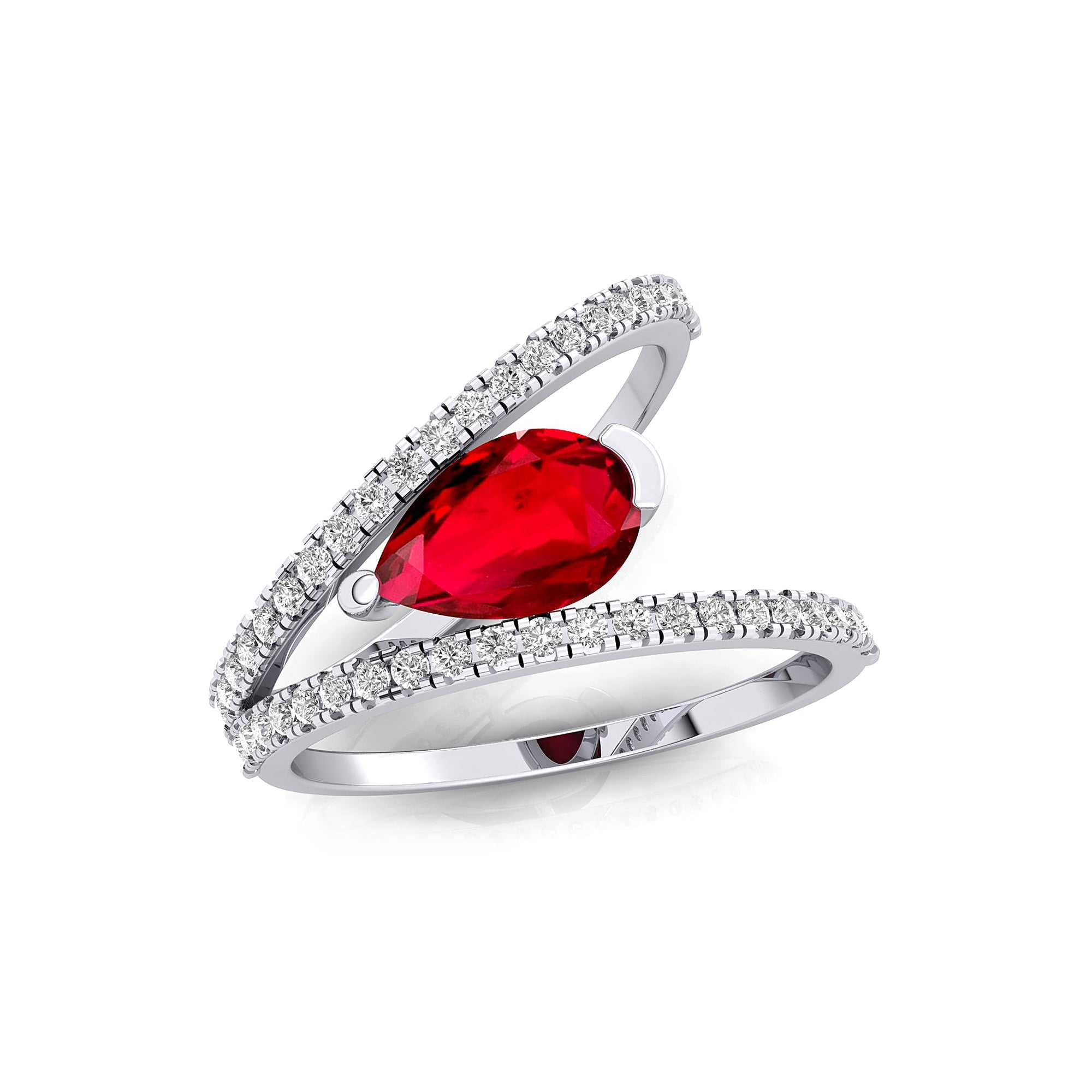 Fashionable V Shaped Diamond Ring with Pear Cut Ruby - GeumJewels