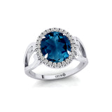 Vintage Love Inspired Oval London Blue Topaz Halo Diamond Engagement Ring - GeumJewels
