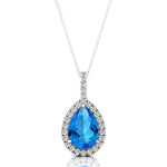 Swiss Blue Topaz Teardrop Pendant with Diamond Halo - GeumJewels