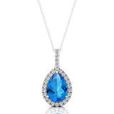 Swiss Blue Topaz Teardrop Pendant with Diamond Halo - GeumJewels