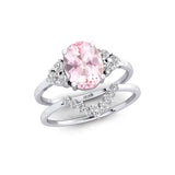 Morganite Gold Ring With Stackable Diamond Band - GeumJewels