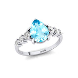 Pear Cut Aquamarine with Graduated Diamonds Ring - GeumJewels