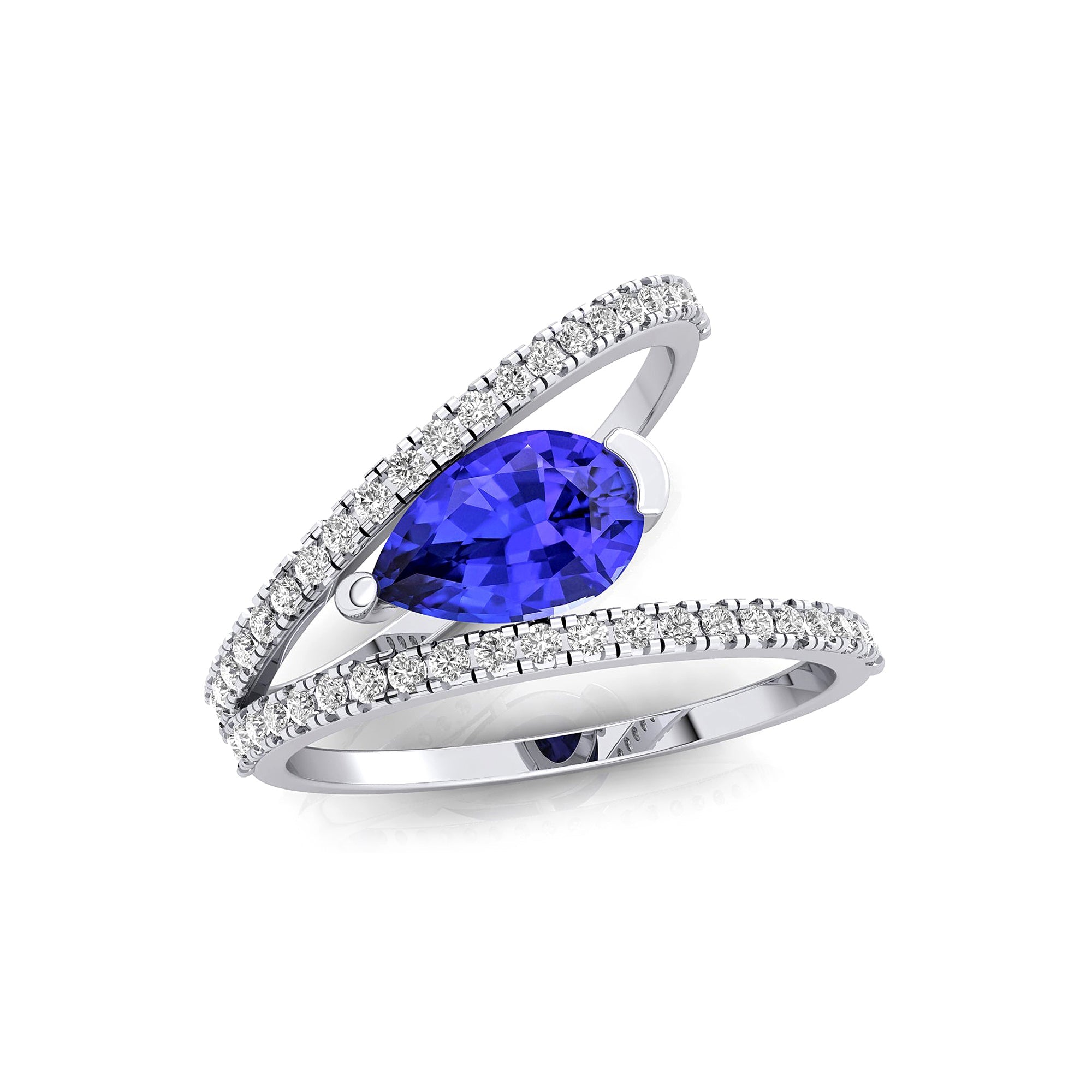 Fashionable V Shaped Diamond Ring with Pear Cut Tanzanite - GeumJewels