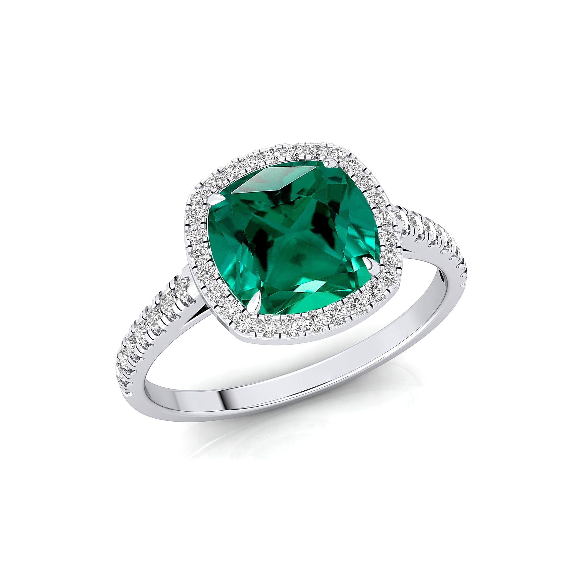 Halo Diamond Engagement Ring with Cushion Cut Emerald - GeumJewels