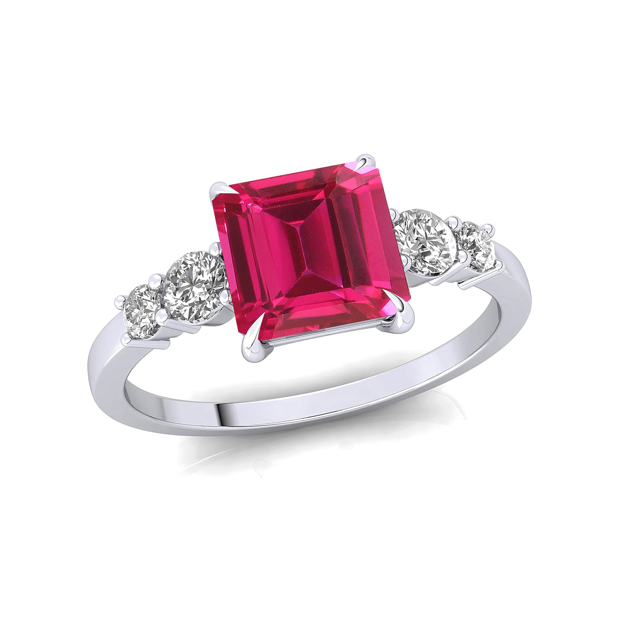Princess Cut Pink Sapphire Graduating Accent Diamond Ring - GeumJewels