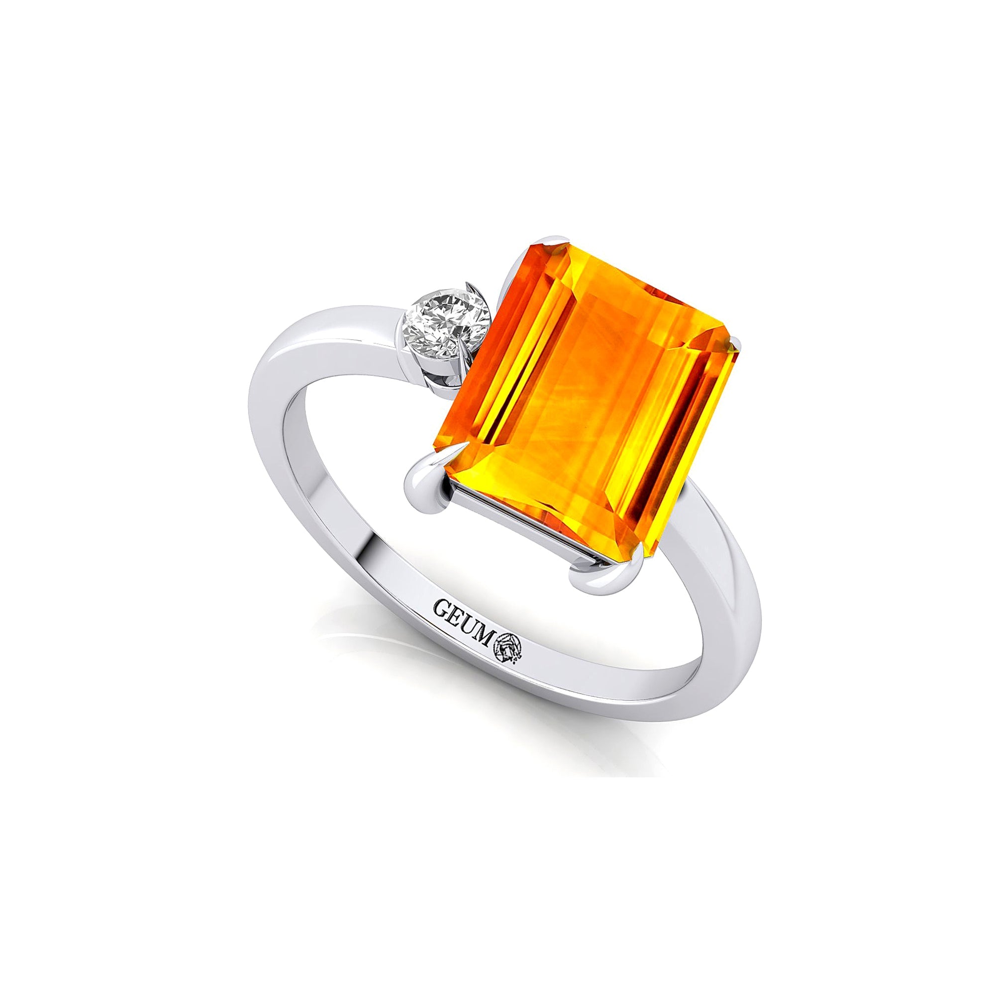 Emerald Shaped Citrine with 3mm Accent Solitaire Engagement Ring - GeumJewels