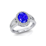 Solitaire Oval Tanzanite Split Shank Diamond Engagement Ring - GeumJewels