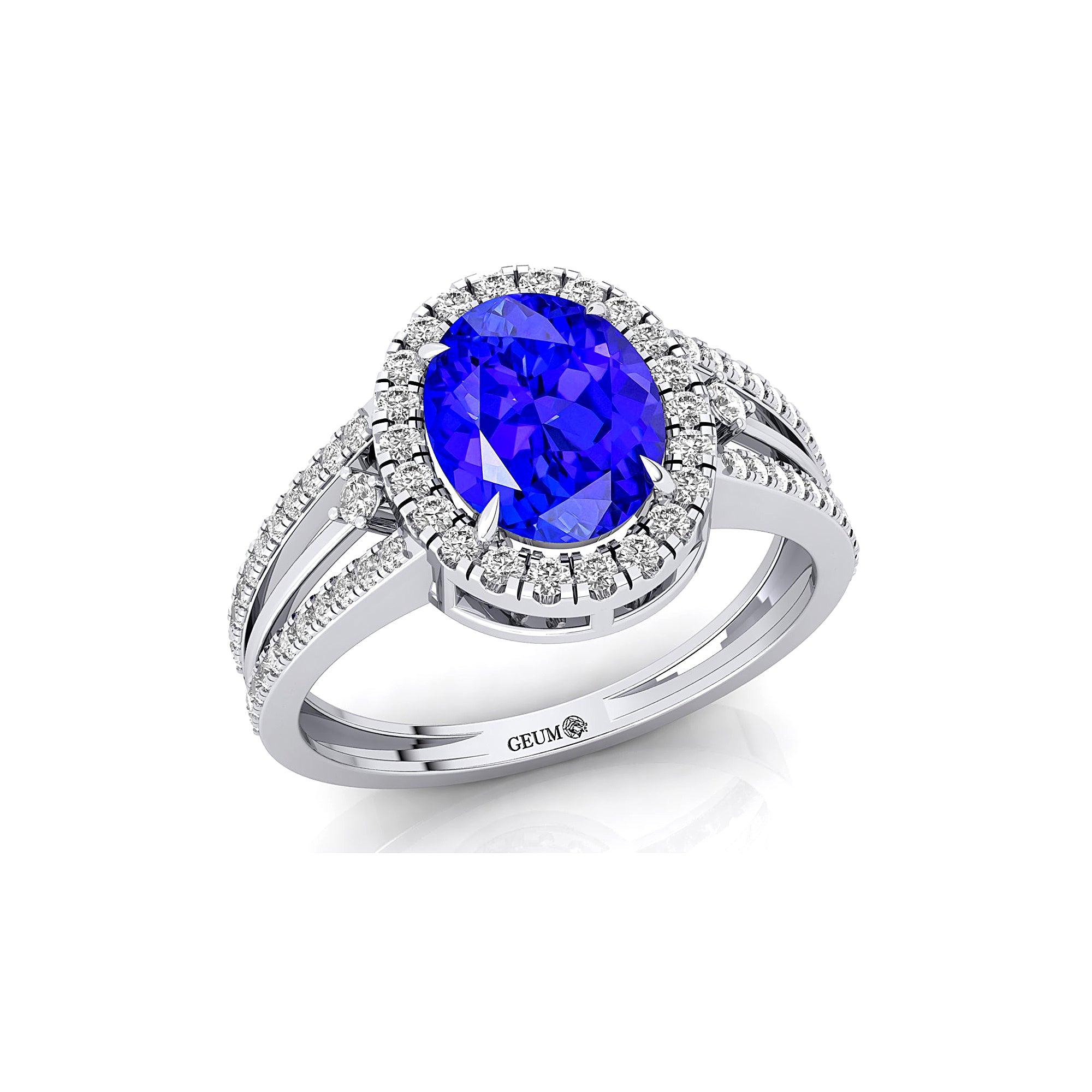 Solitaire Oval Tanzanite Split Shank Diamond Engagement Ring - GeumJewels
