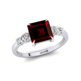 Princess Cut Garnet Graduating Accent Diamond Ring - GeumJewels