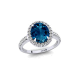 Oval Solitaire London Blue Topaz Halo Diamond Engagement Ring - GeumJewels