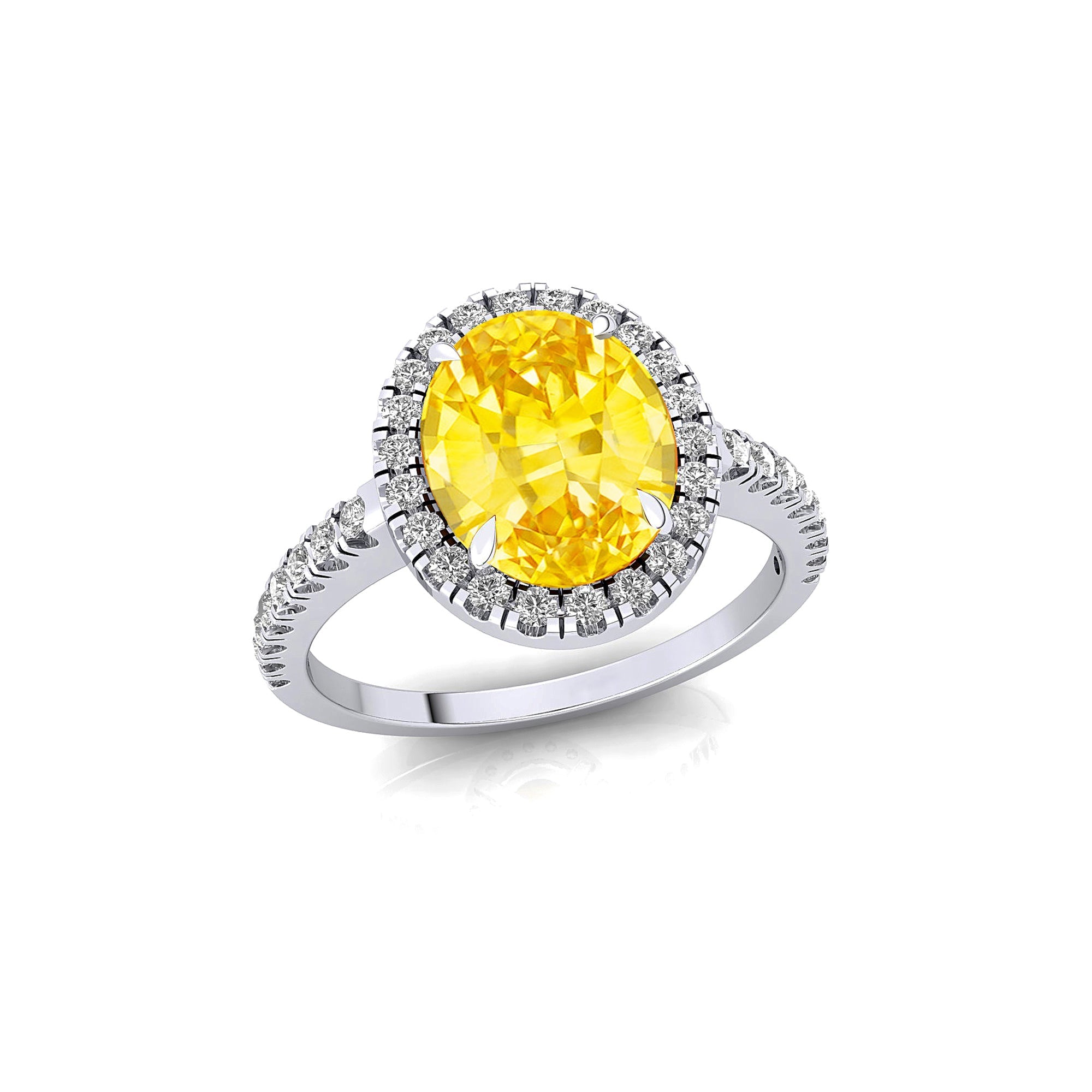 Oval Solitaire Yellow Sapphire Halo Diamond Engagement Ring - GeumJewels