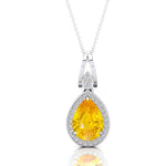 Classic Teardrop Shaped Yellow Sapphire Halo Diamond Dangle Pendant - GeumJewels